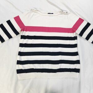 Chaps Nautical Striped Sweater, Black White and Pink XL
